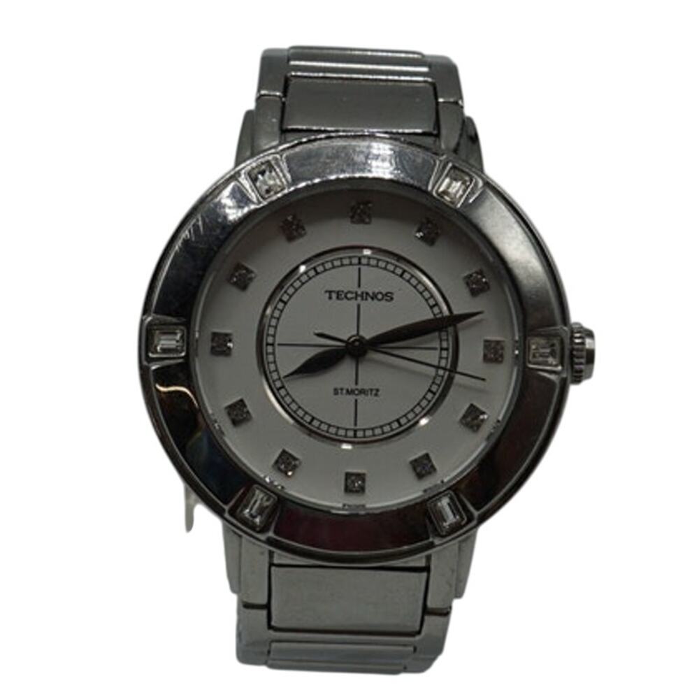 Technos St. Moritz Men's Rhinestone Bezel White Watch Quartz New Battery